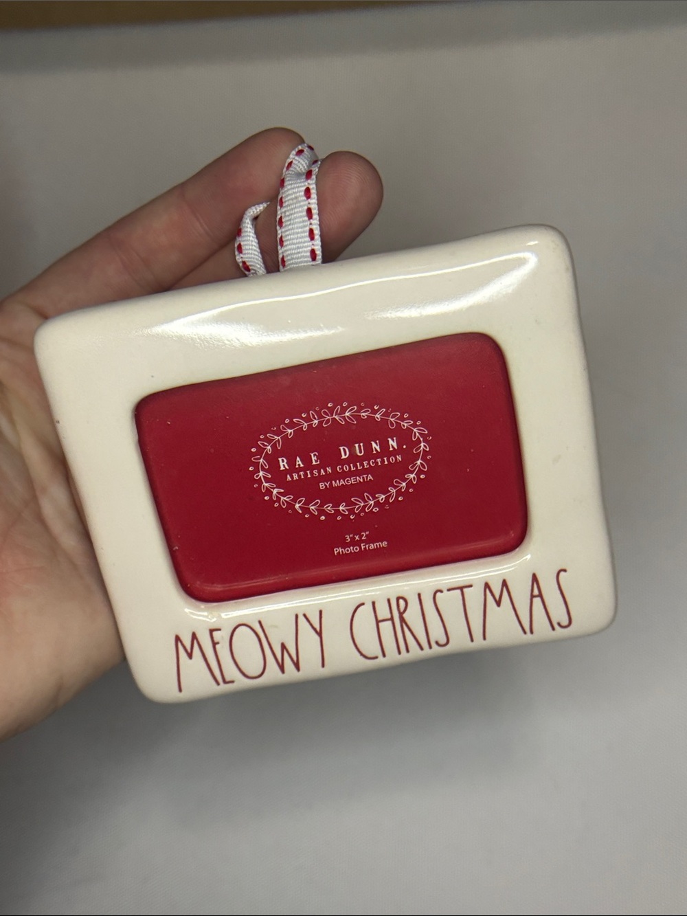 Rae Dunn 3x2” Meowy Christmas ornament picture frame